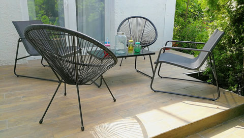 Terrace with entrance to the living room, chill area