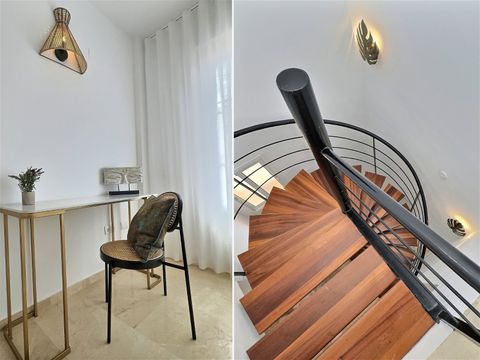 Master bedroom & wrought iron staircase