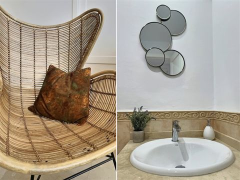 Salon chair & guest bathroom