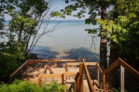 Large deck sits just above the water