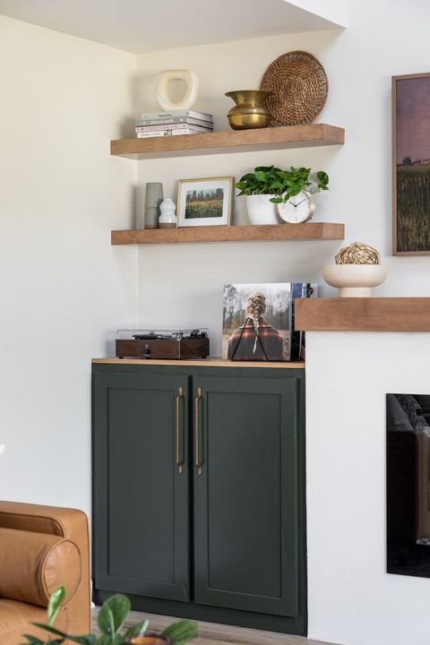 Record player and records located in the living room