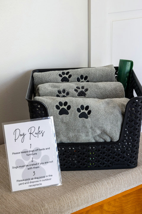 Pet-friendly touches with dog towels and clear house rules