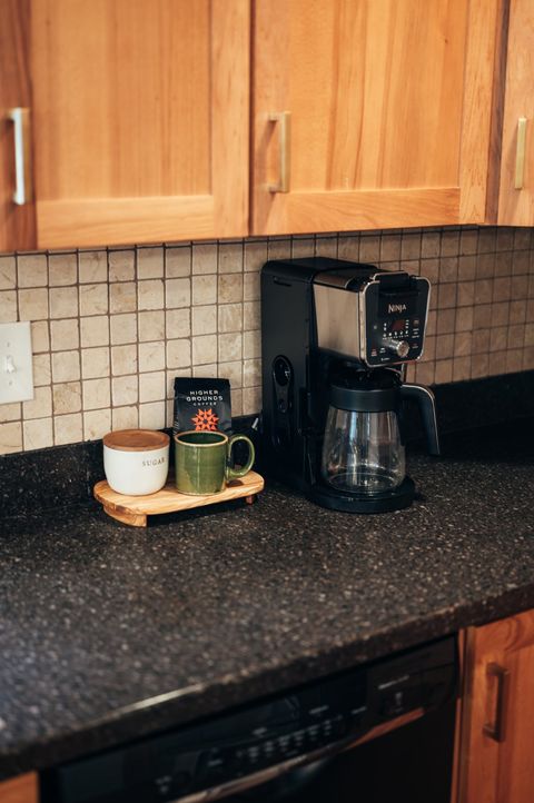 Ninja coffee station with capabilities for both coffee beans and keurig cups.  Full coffee service including coffee, sugar, and cream provided. Assortment of teas also available.