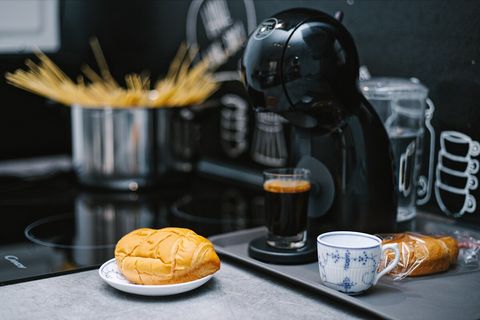 In the kitchen, you'll find coffee and packaged brioches available for you to enjoy at no extra cost. We restock these daily, leaving fresh supplies at your door.