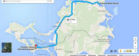 Plan de route depuis l'aéroport international Juliana