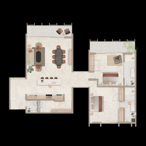 Our 2 bedroom apartment has a generous space of 1725ft2 or 160m2