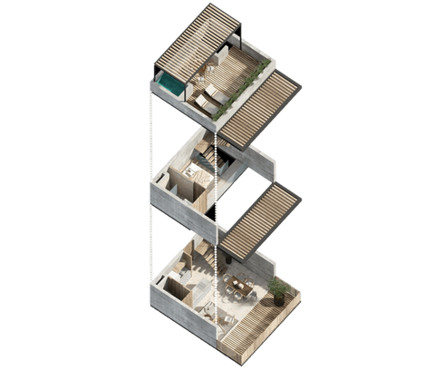 Floor Plan of the 1200ft2 / 106m2 3-level penthouse