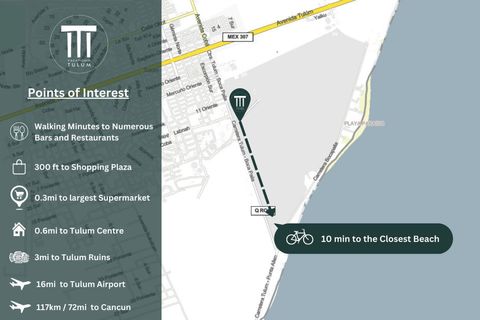 Walk to some of Tulum's best restaurants, bars and largest supermarket around.