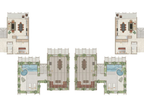Floor Plan of the Two Penthouses; Combined Total Space 6135 ft2 / 570m2