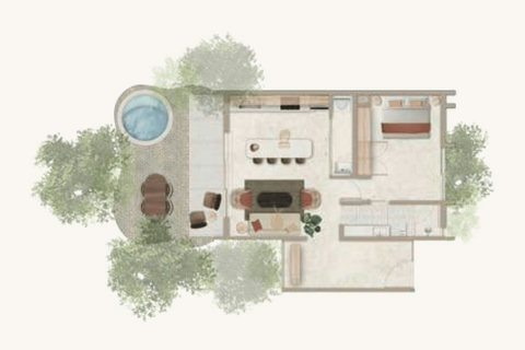 Floor Plan of Our one Bedroom 1110ft2 / 103m2