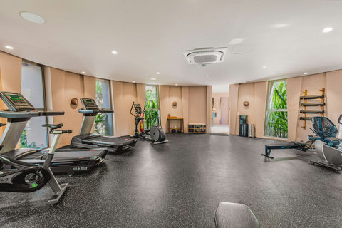 Professional Gym Equipped with Free Weights, Treadmill, Yoga Mats, Rowing Machine, Stationary Bicycle and Elliptical. 
Free Drinking Water Provided
