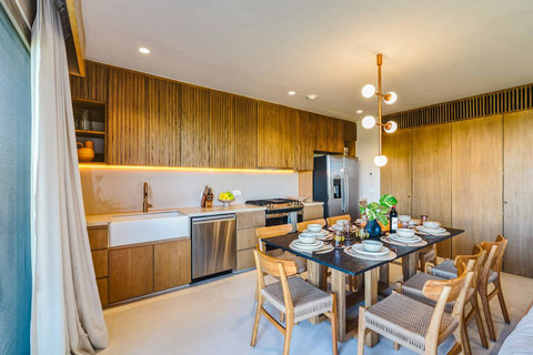Enjoy a Fully Equipped Kitchen with Osmosis System (Drinking Water Out of Separate Faucet and Fridge), Gas Stove, Gas Oven, Dishwasher, Microwave, Fridge, Freezer, Toaster, Coffee Maker, Blender and Hot Water Kettle
