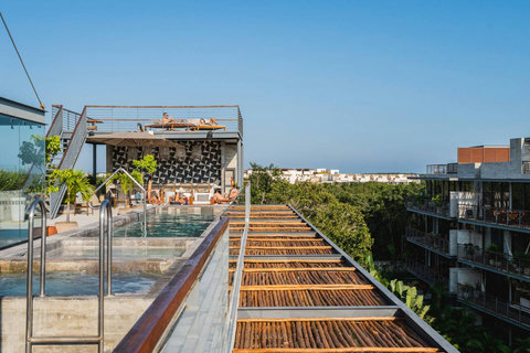 Our remarkable rooftop pool with two hot tubs and look out point