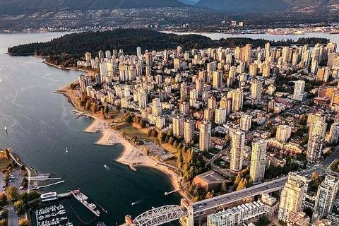 Birds Eye View of the Burrard Street Bridge Heading in to Downtown Vancouver 