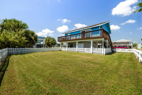 Fenced backyard.