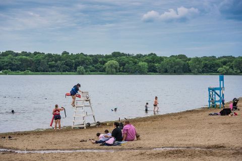 Lake Phalen Regional Park Beach 1/2 mile away or a 30 min walk from our home.