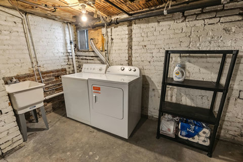Washer and dryer on the property, only shared with one other unit. Detergent provided.