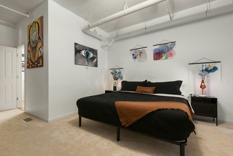 New king bed in the primary bedroom loft