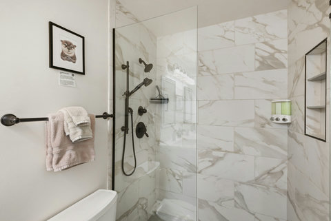 Updated shower with shampoo, condioner and body wash