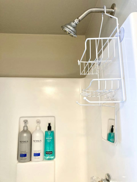 Storage for your toiletries and a mirror