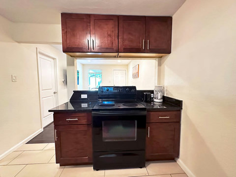 Stove, oven, toaster, coffee maker, kitchen storage