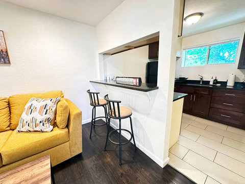 Dining area with bar stools and counter