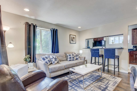 Comfy couch, chair, and bar stools, portable air conditioner unit