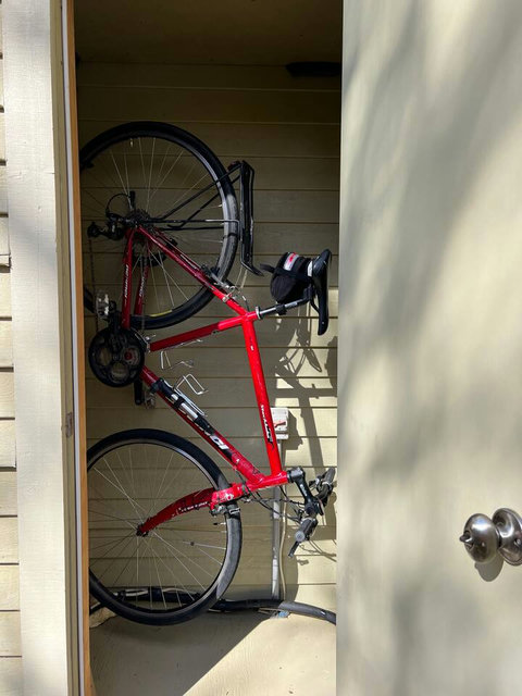 This bike storage can accommodate one bike; two bikes are possible if they are road bikes (not hybrid).