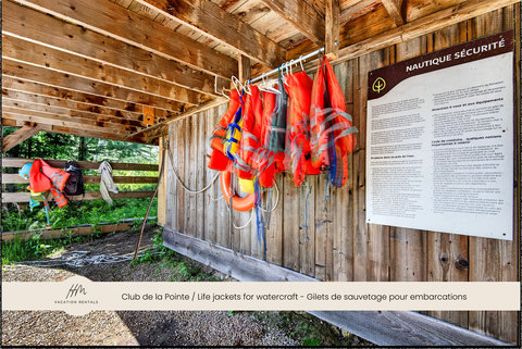 Guest-ready life jackets and safety gear for easy waterfront adventures