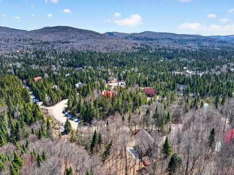Secluded mountain retreat surrounded by evergreens and trails