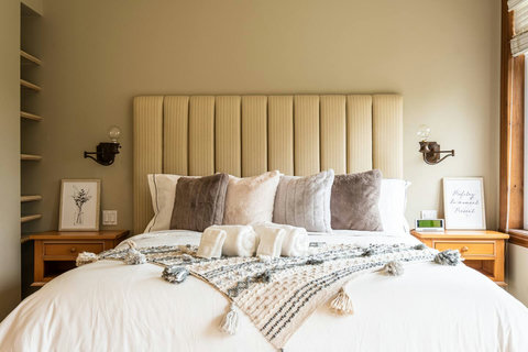 Master bedroom King size bed close up view