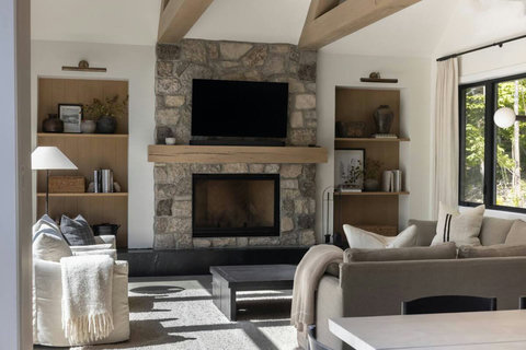 Wood burning fireplace.