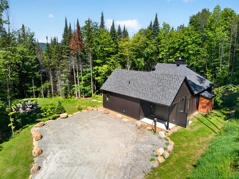 Secluded modern cabin with forest views, easy parking, and outdoor seating