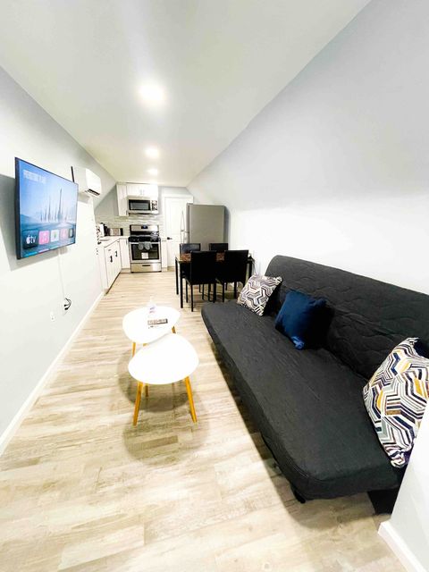 Large couch that converts into a full size bed. Linen, Duvet, and pillows are stored in the closet, ready for use when you're ready to convert the sofa into a full size bed. 

Snacks basket full of snacks for you to enjoy!

Large 50" TV with Apple TV
