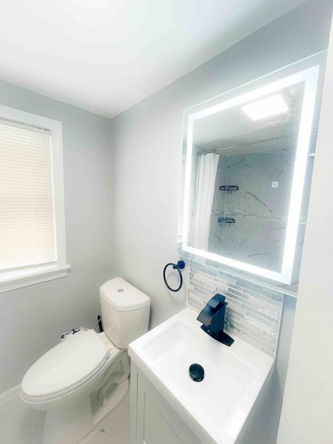 Toilet with hot and cold water bidet. LED Vanity Mirror.