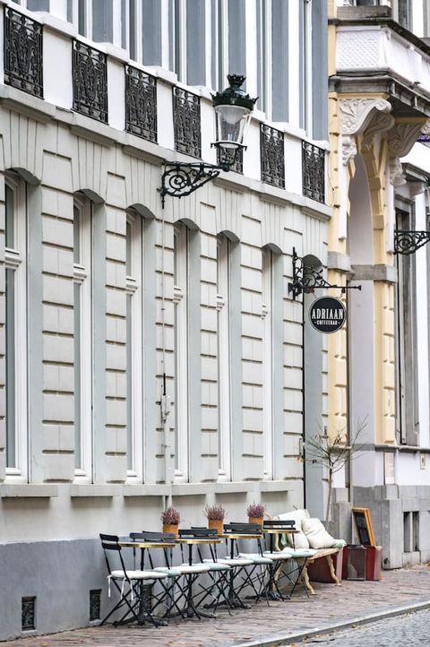 Exterior view of the Bank building, , built in 1869. The coffee bar Adriaan is located on the main floor and accessible.