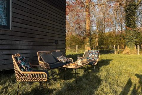 Geniet van een wijntje op het terras van je tiny in de buurt van Brugge.
