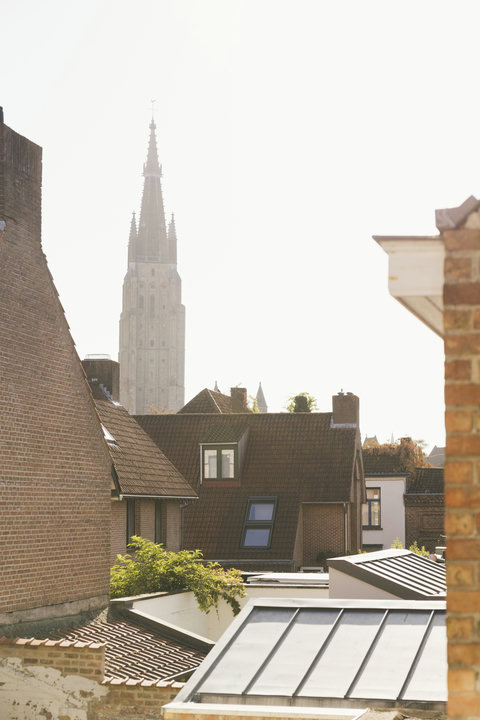 Rooftop view towards the Church of Our Lady — Bruges' famous landmarks are a short stroll away