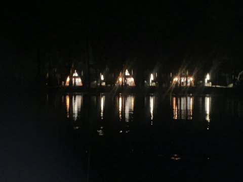 View of A frames from Lake Huron at night