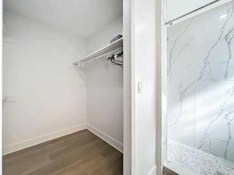 Closet with hangers and storage