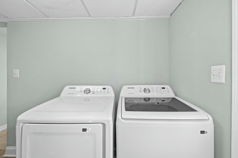 In-home washer and dryer for convenient laundry during family visits, work trips and longer stays.
