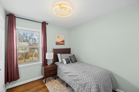 Bedroom 3 has one single bed, completing the home’s three separate bedrooms for up to 5 guests.