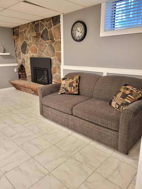 Queen/full size sofa bed in the basement.