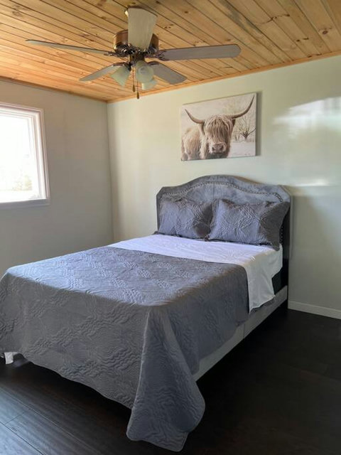Spacious master bedroom with beautiful views of the open fields.