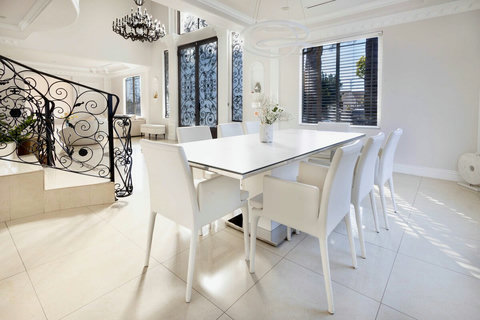 Elegant dining area with seating for up to 10 guests.