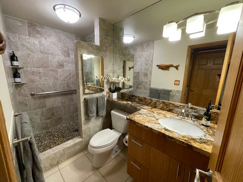 Main Bathroom: Extra large step-in shower, chlorine filtration, organic soaps.
