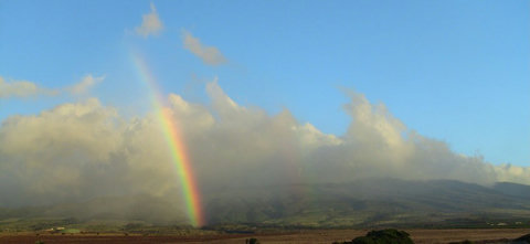 View of the West Maui Mountains  and Honokowai Valley looking east from condo.  This is where you will see the rainbows in the evenings.