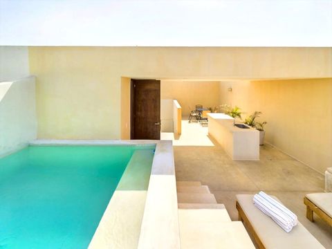 Discover your own private oasis on the rooftop terrace, complete with a stunning pool and sunbeds for ultimate relaxation under the Tulum sun.