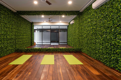 Begin your day in peace at our serene yoga and meditation space—perfect for stretching, relaxing, and recharging your body and mind in a calm, tranquil environment.
