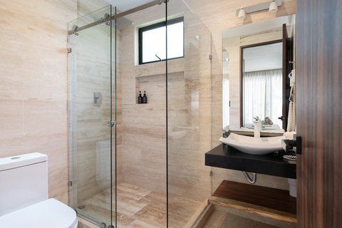 The bathroom is spacious and bright, with the possibility to open the window and get fresh air should you wish so. Everything is brand new in this condo so you should enjoy maximum comfort.